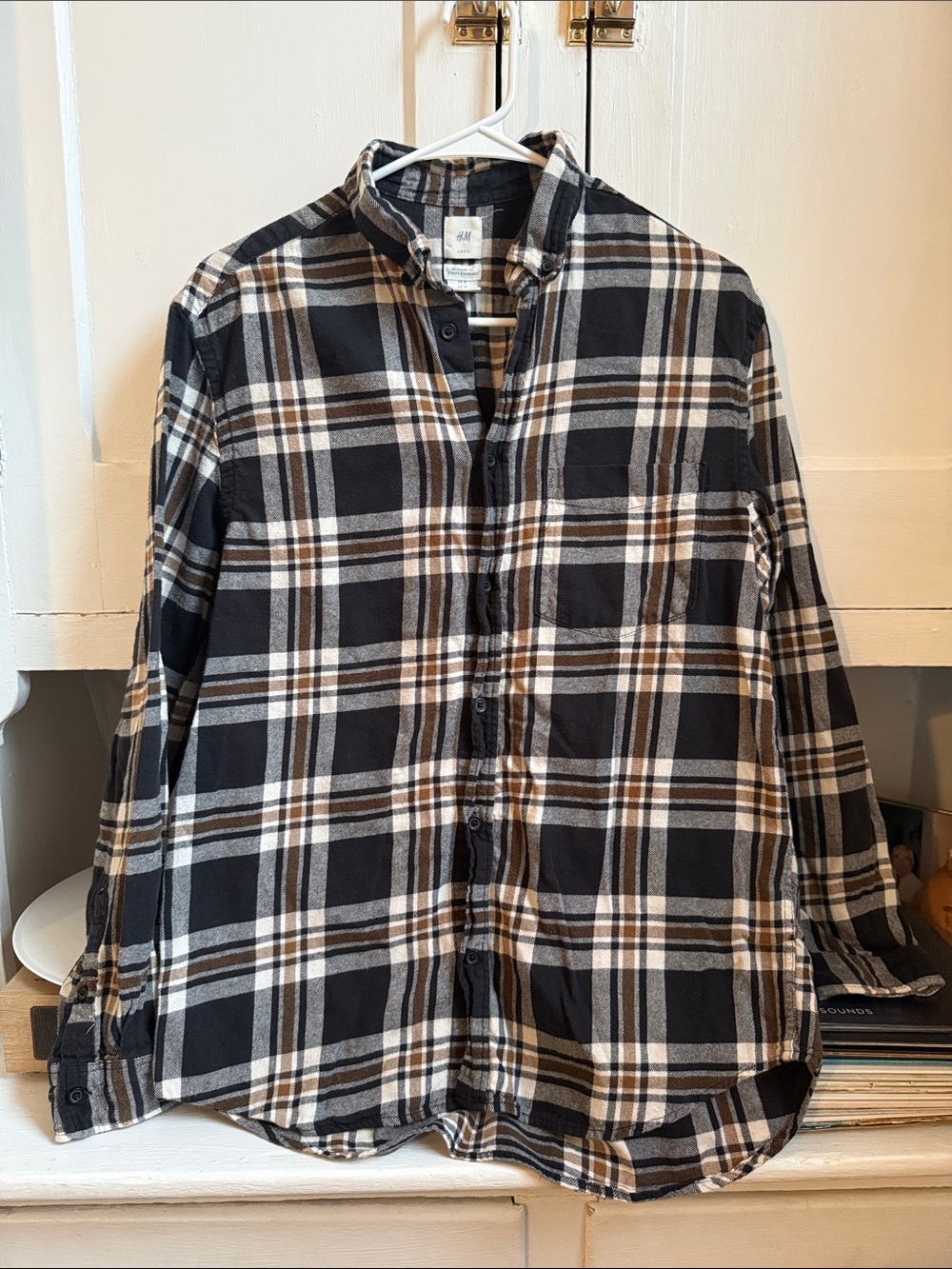 H&M Boyfriend Style Black, Cream & Brown Plaid Flannel